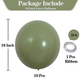KALOR 18 inch Avocado Green Balloons, 10pcs Thick Latex Round Helium Balloons for Birthday Family Party Wedding Party Baby Shower Decoration Supplies