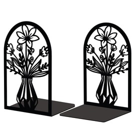 Peacoblue Metal Book Ends Stopper Holder Stand for Shelves Decorative, 13.46x10.9x20cm Modern Creative Heavy Duty Study Bookends Stoppers Holder Stand for Desk Shelf, 1 Pair (Vase with Flowers)