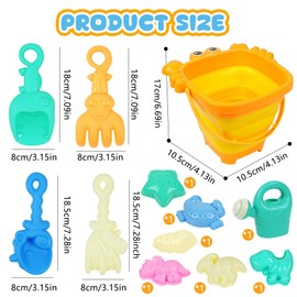 Adiwo Beach Sand Toys Set, 12 PCS Foldable Sand Bucket and Spade Beach Set with 6 Different Animal Sand Molds, 1 Sprinkler and 1 Sand Rake, Summer Outdoor, Camping, Water, and Sand Toys for Kids
