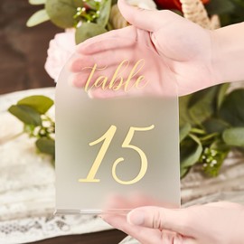 SHINVALE Arch Acrylic Wedding Table Numbers with Gold Foil Font – Frosted Finish, Elegant Modern Design with Stands, Easy Assembly Table Signs for Weddings, Parties & Events (15, 5" x 7")