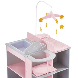 Olivia's Little World 6-in-1 Wooden Baby Doll Changing Station with Crib, Changing Table, High Chair, Double-Door Closet, Sink and Washing Machine, Multicolored