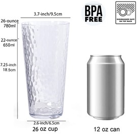 KX-WARE 26-ounce Acrylic Highball Glasses Plastic Tumbler Larger Drinking Glasses, set of 6 Clear