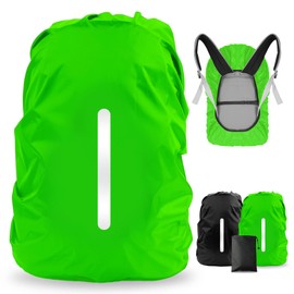 LAMA 2 Pack Waterproof Rain Cover for Backpack, Reflective Rucksack Rain Cover for Anti-dust/Anti-Theft/Bicycling/Hiking/Camping/Traveling/Outdoor Activities, Black+green, M