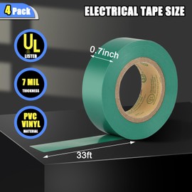 GEYYANG Colored Electrical Tape 4 Pack, Professional Grade UL Approved, Multipurpose Electrical Tape for Home Improvement Electrical Equipment, 0.7in X 33ft PVC Electric Insulating Tape