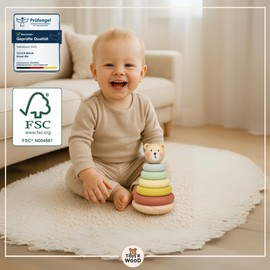 Toys R Wood® Stacking Toy Baby from 1 Year Made of Wood, Montessori Stacking Tower with Stacking Rings, FSC-Certified Motor Skills Toy, Educational Toy & Gift to Promote Fine Motor Skills for Children