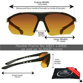proSPORT Bifocal Reading Sunglasses Mens 1.00 Reader Black 2 Pairs HD Amber Lens