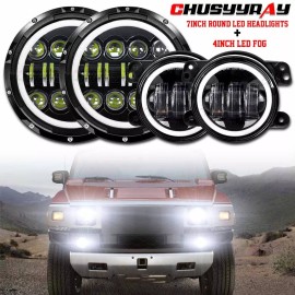 CHUSYYRAY For Hummer H2 2003-2009 Pair 7 inch Round LED Headlights+ 4inch fog lights A