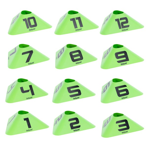 GoSports Modern Sports Cones - 12 Pack with Numbered Cones