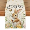 Bunny Rabbit Butterfly Eggs Flowers Easter Table Runner, Seasonal Spring