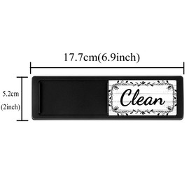 Dishwasher Magnet Clean Dirty Sign, Strong Magnet Clean Dirty Magnet for Dishwasher, Large Text Easy to Read Non-Scratch Magnetic Indicator Kitchen Decor (Flower Black Wood)