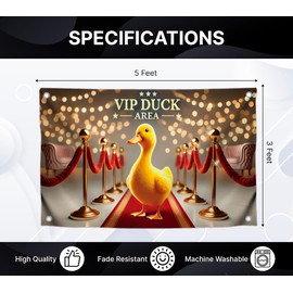 3x5 Feet Dackling Flag "Vip Duck Area" with 4 Brass Grommets - Flag with Vip Duck on The Red Carpet for Wall Decoration - Funny College Banners Dorm Decorative for Teen Boys Girls or Men