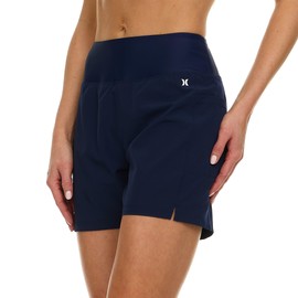 Hurley High Waisted Swim Shorts Women, 5" Board Shorts with Pockets & Inner Liner, Quick Dry Bathing Suit Swim Trunk, UPF 50+ Navy
