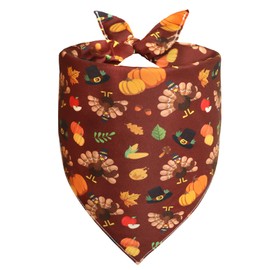 WoffBow Thanksgiving Dog Bandana for X-Large Dogs - Reversible Brown Turkey Print with Quick-Dry Comfort, Holiday Dinner-Ready