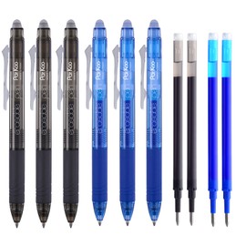 ParKoo Retractable Erasable Gel Pens Clicker Fine Point 0.7 mm, Make Mistakes Disappear, 3 Black/3 Blue Ink Pens with 4 Bonus Refills for Drawing Writing Journaling and Crossword Puzzles
