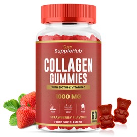 SuppleHub Collagen Gummies 1000mg - Hydrolysed Collagen Peptides with Biotin & Vitamin C - Collagen Supplements for Women & Men - Skin, Hair, Nails & Joint - Strawberry Flavour - 60 Gummies/Bottle