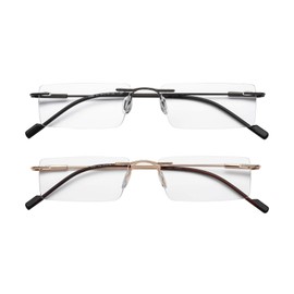 Success Eyewear Reading Glasses 2 Pair Rimless Ultra Lightweight Readers for Men and Women Set of Gunmetal and Shiny Gold 2.5