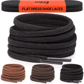 Miscly Flat Cotton Shoelaces for Dress Oxfords & Chukka Desert Boots [1 Pair] 3/16” Thin - Black, 36″ (91 CM)