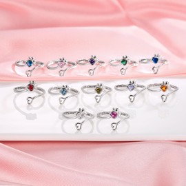 925 Sterling Silver Birthstone Pet Paw Print Rings Dog Cat Lovers Jewelry Gifts for Women Daughter Mmom Wife (September)