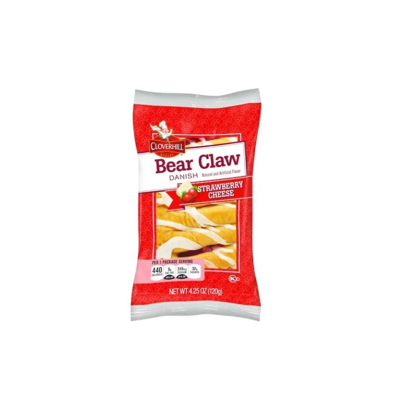 Cloverhill Bakery Bear Claw Strawberry Cheese Danish, 4.25 Ounce -
