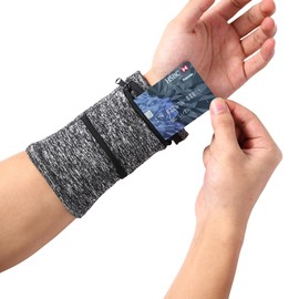 Wrist Pouch, Pocket Wallet with Zippered for Running, Walking, Hiking, Cycling, Yoga and More (Grey, L)