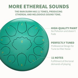8 Inch Steel Tongue Drum 11 Notes A Major Handpan Drum Portable Rain Drum Outdoor Percussion Instrument with Mallets Finger Picks Carry Bag Music Book Beginner Yoga Meditation Gift
