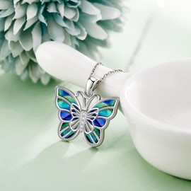 DAYLINLOVE Butterfly Necklace 925 Sterling Silver Butterfly Abalone Shell Pendant Butterfly Jewellery for Women
