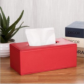 Leather Tissue Box Holder - Waterproof Rectangular Tissue Box Cover Vintage Napkin Paper Holder for Home,Office&Car Decor (Red-1)