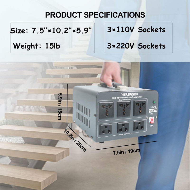 Yinleader 5000 Step Up/Down Transformer Converter 110/120 Volt - 220/240