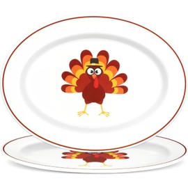 Qyeahkj Reusable Thanksgiving Serving Platter Melamine Plate Turkey Oval Platter Melamine Serving Plates Dinnerware for Indoor Outdoor Party Restaurant