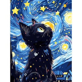 cdjlddww Black Cat Cross Stitch Kits for Beginners,Beginner Embroidery Kit for Adults, 11CT Counted Cross Stitch Kits for Adults, Stamped Cross Stitch Kits, Needlepoint Kits for Adults 12x16 inch