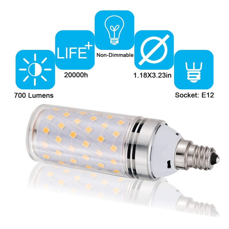 MDee 3000K E12 LED Bulbs, 6W 700LM Warm Light, 6-Pack