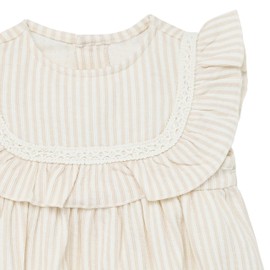 Modern Moments by Gerber Baby Girls' Ruffle Bubble Romper, Light Taupe Stripe, 18 Months