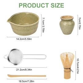 KIBICK Matcha Whisk Set, 5 PCS Matcha Tea Set with Whisk and Bowl, Matcha Spoon, Whisk Holder, Reusable Matcha Making Kit for Traditional Japanese Tea Ceremony, Perfect Matcha Starter Kit (Green)