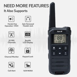 Joycall Long Range Walkie Talkies for Adult with NOAA Weather Alert Portable Walkie Talkies Rechargeable 22 Modifiable FRS Two Way Radios with Charger Cable &1400mAh Li-ion Battery (Black)
