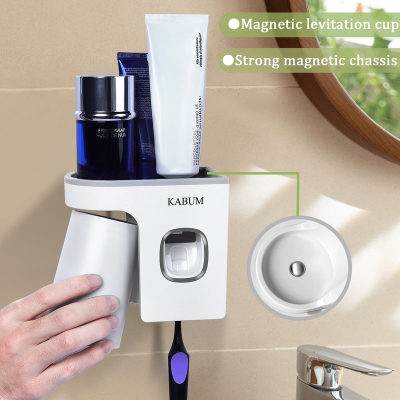 KABUM Toothbrush Holders for Bathrooms Toothpaste Dispenser - Cup Automatic