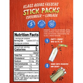 Klass Aguas Frescas | Drink Mix Cucumber Limeade | Sugar Free Drinks! (40 Count Powder Stick Packets)