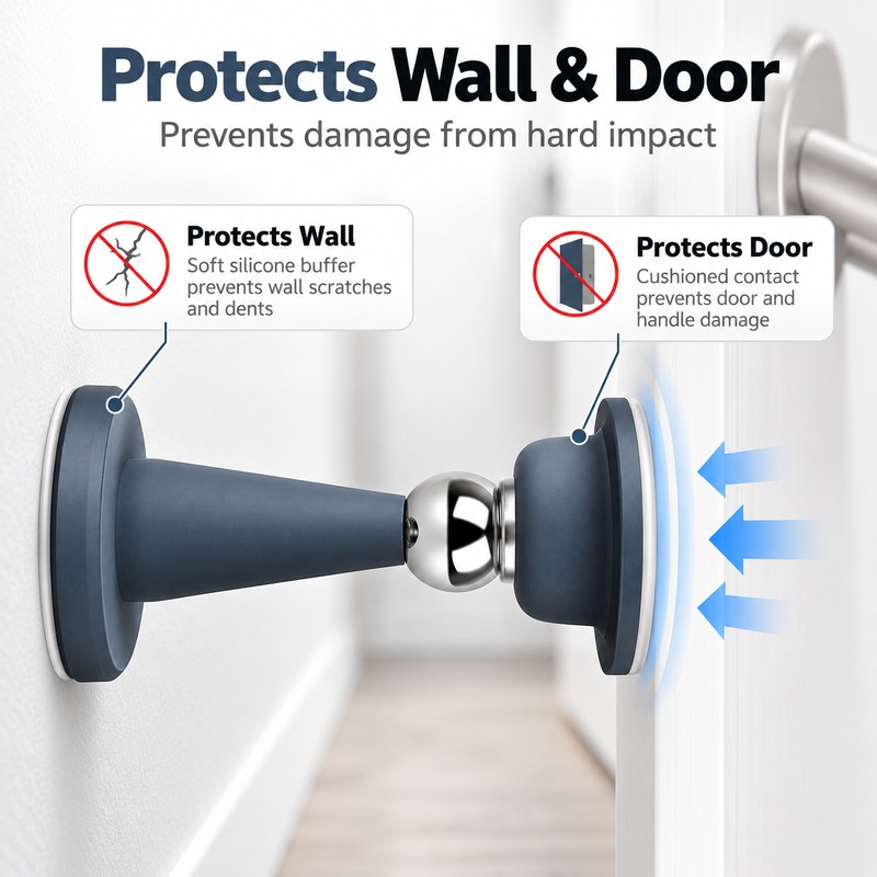 No-Drill Magnetic Door Stopper for Home Doors – Silicone Anti-Collision