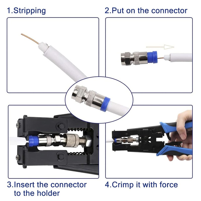 Delgada Coax Cable Crimper, 3 in 1 Multifunctional Compression Adjustable