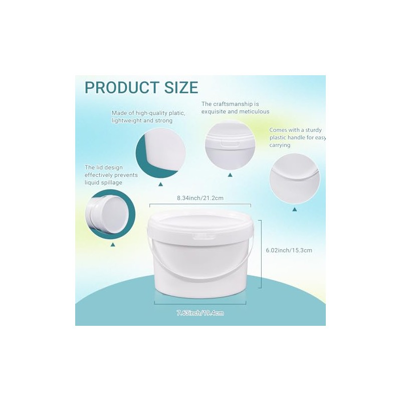 10 Pack White Plastic Bucket with Handle and Lid Food