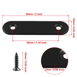 Hordion 12Pcs 2 Inch Straight Bracket Stainless Steel Brace, Flat Mending Plate Fixing Bracket Connector with Screw for Cabinet Furniture Joining Plate, Black