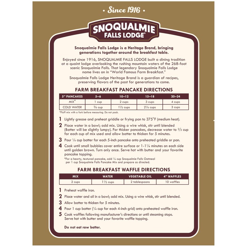 Snoqualmie Falls Lodge Old Fashioned Pancake & Waffle Mix, 24