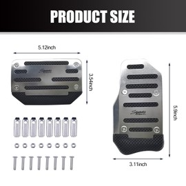 dawfall Pack-2 Car Foot Pedals, Brake + Throttle Upgraded Anti-Slip Rubber Strip Foot Pedal Cover Kit, No Drilling Required Alloy Sport Trim, Universal for Automatic Transmission Car (Silver & Black)