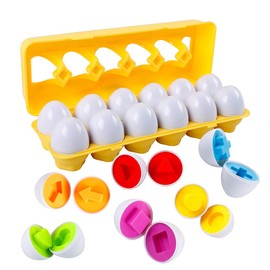 HVDHYY Children’s Toy Eggs, Easter Eggs, 2-In-1 Colour and Shape Recognition, Easter Gift, Educational Toy, Plastic Sorting Toy Eggs, DIY With 4 Coloured Pens For Colouring, Pack of 12