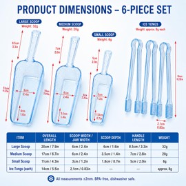 UZYXC 6 Pezzi Set Cucchiai per Ghiaccio, 3 Cucchiai Dosatori Blu 3 Misure e 3 Pinze Trasparenti per Ghiaccio, Paletta Multiuso per Farina, Bar e feste estive