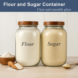YoenKtss 2 Pack Glass Flour Sugar Storage Containers with Acacia Wooden Lid, 1 Gallon Glass Jars with Airtight Lid, Wide Mouth Large Mason Jars 128oz for Rice, Pasta, Oats, Coffee Storage