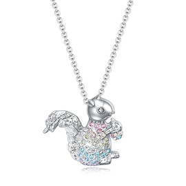 DEYOUM Squirrel Necklace for Women Cute Fun 925 Sterling Silver Sparkling Colorful Crystal Squirrel and Pine Cone Charming Pendant Necklace Ideal Squirrel Gift for Women, Squirrel Lovers, and Wildlife Enthusiasts (Squirrel Necklace)