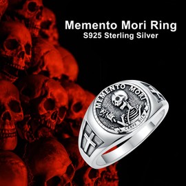 PELOVNY Memento Mori Ring 925 Sterling Silver Carpe Diem Skull Signet Rings for Men Stoic Jewelry Stoicism Gifts Unisex_Size 10
