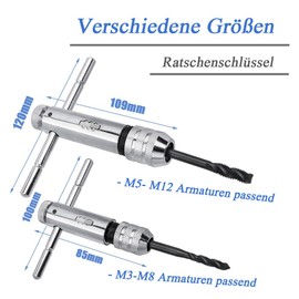 Mesee 2 Piece T Handle Tap Wrench Ratchet, Adjustable Hand Tap Set, Hand Tap Set, T-Shaped Wrench Kit for Metric Taps M3-M8/M5-M12