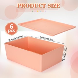 Menkxi 6 Pcs Large Plastic Storage Bins with Lids 14.4 x 10.4 x 5.1 Inch Stackable Storage Containers Durable Box Baskets for Organizing Shelves Playroom Classroom Office (Pink, Purple, Orange)