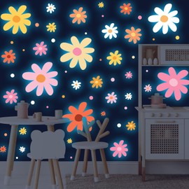 Glow in The Dark Big Daisy Wall Decals，Glowing Luminous Daisy Wall Stickers Colorful Removable self-Adhesive Flower Decals for Girls Bedroom Kids Baby Nursery Living Room Decoration